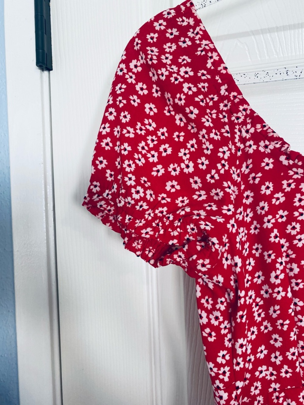 Abercrombie & Fitch Red Floral Mini Dress XS Milkmaid Y2K Puff Sleeve Tie Back - Picture 6 of 11